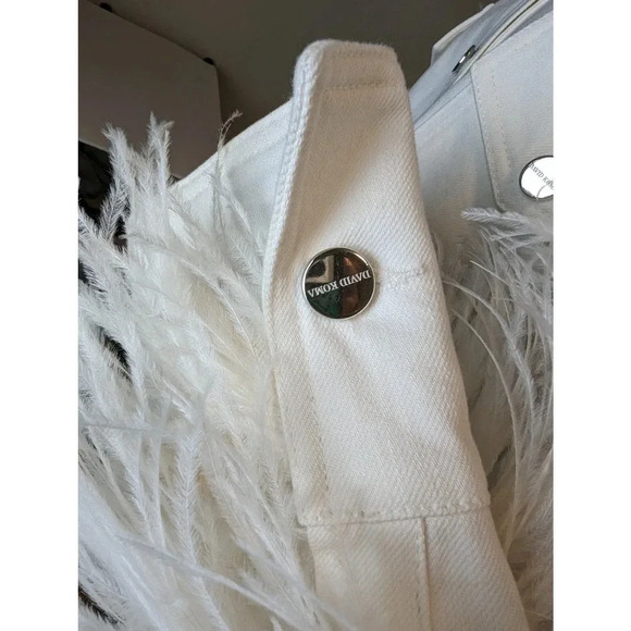David Koma Ostrich Feather Oversized Denim Jacket Dress Bridal bachelorette - Picture 11 of 16